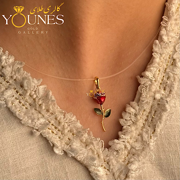 آویز طلا میناکاری گل رز جاودان